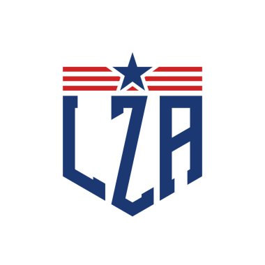 Yıldız ve Amerikan Bayrak Kayışlı Vatansever LZA logosu. ABD Bayrağı ile LZA Logosu