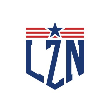 Patriotic LZN Logo with Star and American Flag Straps. Letter LZN Logo with USA Flag clipart