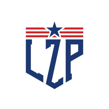 Yıldız ve Amerikan Bayrak Kayışlı Vatansever LZP logosu. ABD Bayrağı ile LZP Logosu