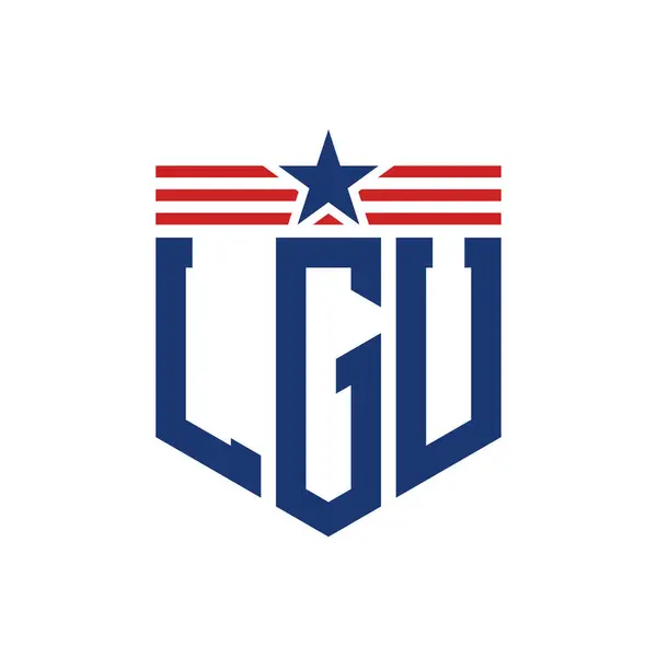 stock vector Patriotic LGU Logo with Star and American Flag Straps. Letter LGU Logo with USA Flag