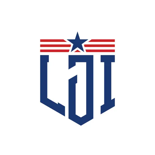 stock vector Patriotic LJI Logo with Star and American Flag Straps. Letter LJI Logo with USA Flag