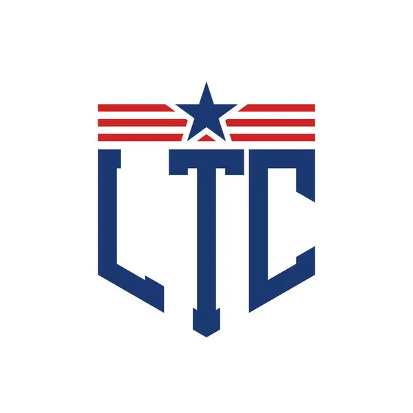 Stock vector Patriotic LTC Logo with Star and American Flag Straps. Letter LTC Logo with USA Flag