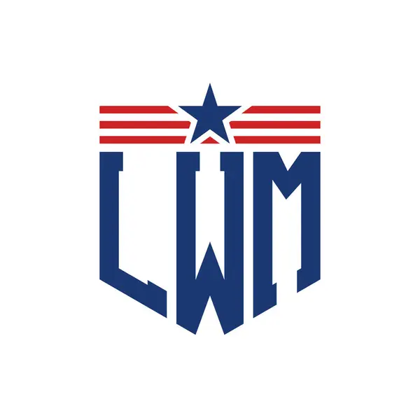 stock vector Patriotic LWM Logo with Star and American Flag Straps. Letter LWM Logo with USA Flag