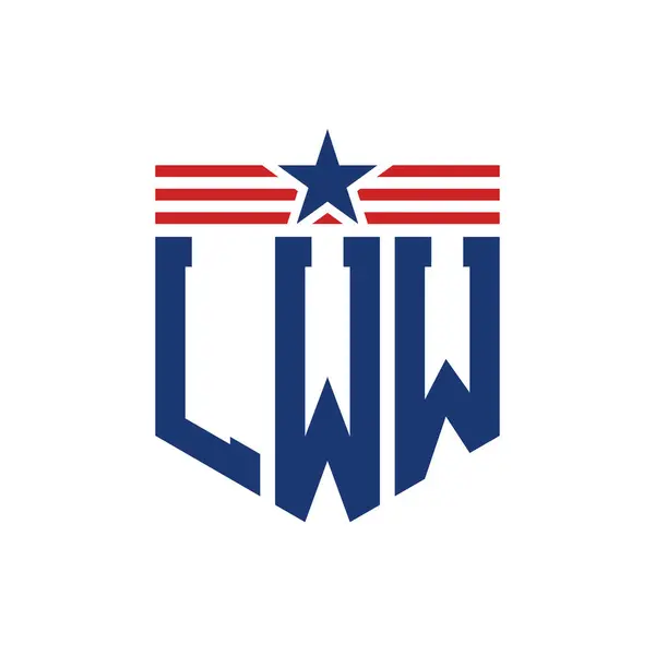 stock vector Patriotic LWW Logo with Star and American Flag Straps. Letter LWW Logo with USA Flag