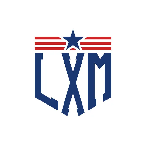 stock vector Patriotic LXM Logo with Star and American Flag Straps. Letter LXM Logo with USA Flag