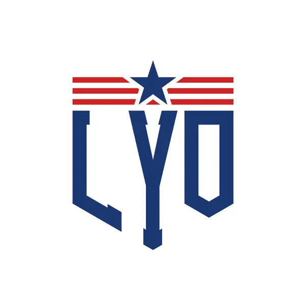 stock vector Patriotic LYO Logo with Star and American Flag Straps. Letter LYO Logo with USA Flag