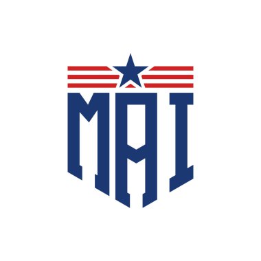 Yıldız ve Amerikan Bayrak Kayışlı Vatansever MAI logosu. USA Flag 'li Letter MAI Logosu