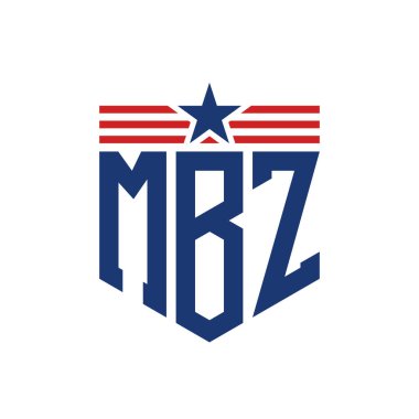 Yıldız ve Amerikan Bayrak Kayışlı Yurtsever MBZ logosu. USA Flag 'lı MBZ Harfi