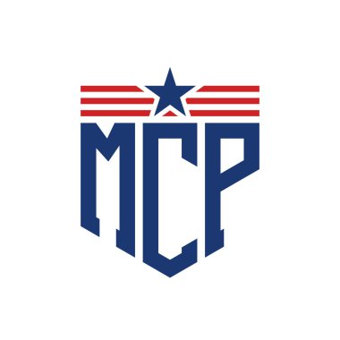 Yıldız ve Amerikan Bayrak Kayışlı Yurtsever MCP logosu. ABD Bayrağı ile MCP Logosu