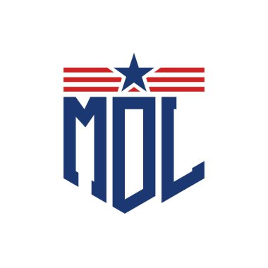 Patriotic MDL Logo with Star and American Flag Straps. Letter MDL Logo with USA Flag clipart