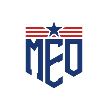 Yıldız ve Amerikan Bayrak Kayışlı Yurtsever MEO logosu. USA Flag ile Mektup MEO logosu