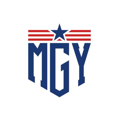 Patriotic MGY Logo with Star and American Flag Straps. Letter MGY Logo with USA Flag clipart