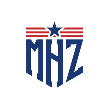 Yıldız ve Amerikan Bayrak Kayışlı Vatansever MHZ logosu. ABD Bayrağı ile MHZ logosu