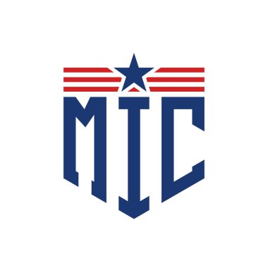 Yıldız ve Amerikan Bayrak Kayışlı Yurtsever MIC logosu. ABD Bayrağı ile MIC Logosu