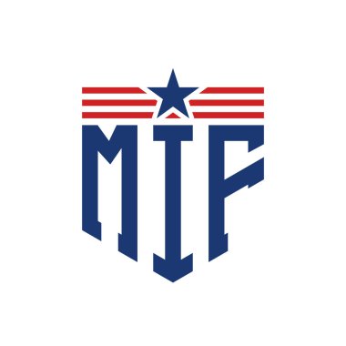 Yıldız ve Amerikan Bayrak Kayışlı Yurtsever MIF logosu. ABD Bayrağı ile MIF Logosu Mektubu
