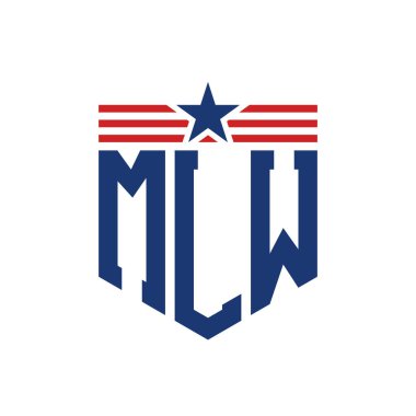 Yıldız ve Amerikan Bayrak Kayışlı Vatansever MLW logosu. ABD Bayrağı ile MLW Logosu