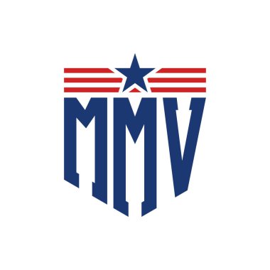 Star ve American Flag Straps 'li Vatansever MMV logosu. ABD Bayrağı ile MMV Logosu