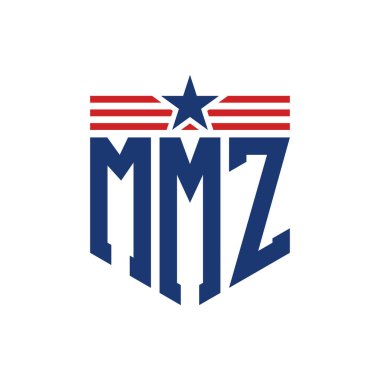 Yıldız ve Amerikan Bayrak Kayışlı Vatansever MMZ logosu. ABD Bayrağı ile MMZ logosu
