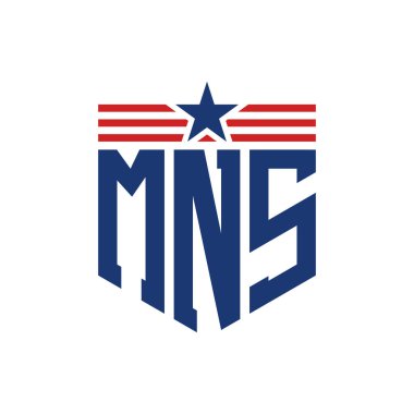 Patriotic MNS Logo with Star and American Flag Straps. Letter MNS Logo with USA Flag clipart