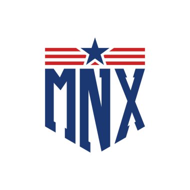 Star ve American Flag Straps 'li Vatansever MNX logosu. ABD Bayrağı ile MNX Logosu