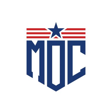 Yıldız ve Amerikan Bayrak Kayışlı Yurtsever MOC logosu. ABD Bayrağıyla MOC Logosu