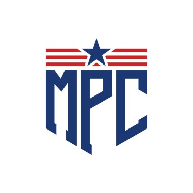 Patriotic MPC Logo with Star and American Flag Straps. Letter MPC Logo with USA Flag clipart