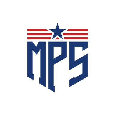 Patriotic MPS Logo with Star and American Flag Straps. Letter MPS Logo with USA Flag clipart