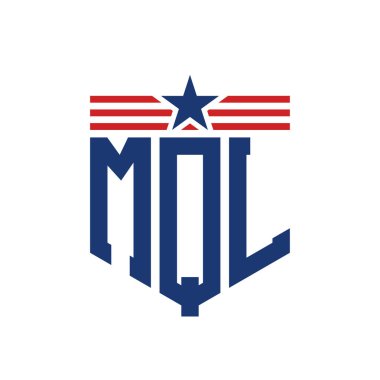 Yıldız ve Amerikan Bayrak Kayışlı Vatansever MQL logosu. USA Flag ile Harf MQL Logosu