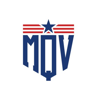 Yıldız ve Amerikan Bayrak Kayışlı Vatansever MQV logosu. ABD Bayrağı ile MQV Logosu