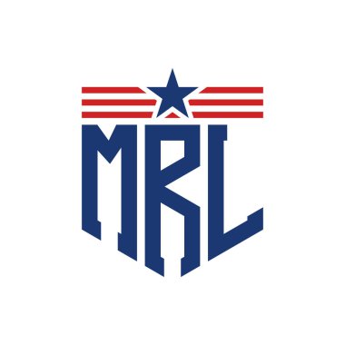 Patriotic MRL Logo with Star and American Flag Straps. Letter MRL Logo with USA Flag clipart