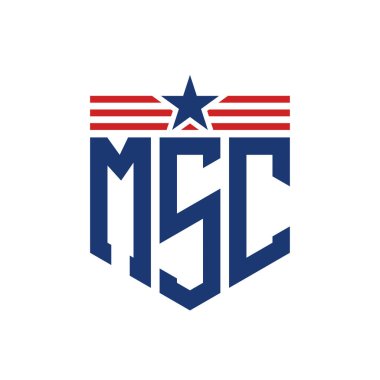 Yıldız ve Amerikan Bayrak Kayışlı Yurtsever MSC logosu. ABD Bayrağı ile MSC Logosu