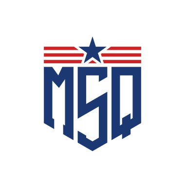 Yıldız ve Amerikan Bayrak Kayışlı Vatansever MSQ logosu. ABD Bayrağı ile MSQ logosu