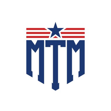 Yıldız ve Amerikan Bayrak Kayışlı Vatansever MTM logosu. ABD Bayrağı ile MTM Logosu