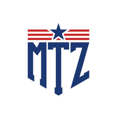 Yıldız ve Amerikan Bayrak Kayışlı Vatansever MTZ logosu. ABD Bayrağı ile MTZ Logosu