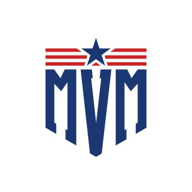 Patriotic MVM Logo with Star and American Flag Straps. Letter MVM Logo with USA Flag clipart