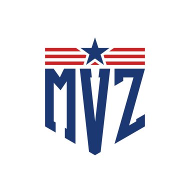 Yıldız ve Amerikan Bayrak Kayışlı Yurtsever MVZ logosu. ABD Bayrağı ile MVZ logosu