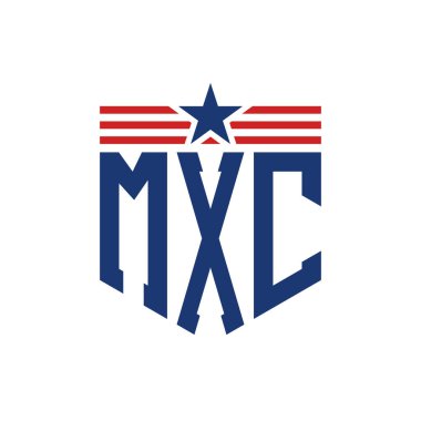 Yıldız ve Amerikan Bayrak Kayışlı Vatansever MXC logosu. ABD Bayrağı ile MXC Logosu