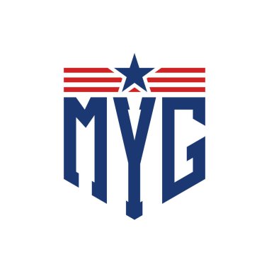 Yıldız ve Amerikan Bayrak Kayışlı Yurtsever MYG logosu. ABD Bayrağı ile MYG logosu