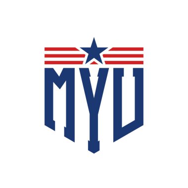 Yıldız ve Amerikan Bayrak Kayışlı Yurtsever MYU logosu. USA Flag ile MYU Logosu