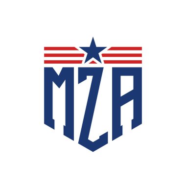 Yıldız ve Amerikan Bayrak Kayışlı Yurtsever MZA logosu. ABD Bayrağı ile MZA Logosu