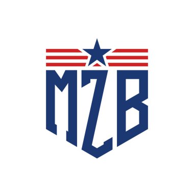 Yıldız ve Amerikan Bayrak Kayışlı Vatansever MZB logosu. ABD Bayrağı ile MZB Logosu