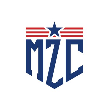 Yıldız ve Amerikan Bayrak Kayışlı Yurtsever MZC logosu. ABD Bayrağı ile MZC Logosu