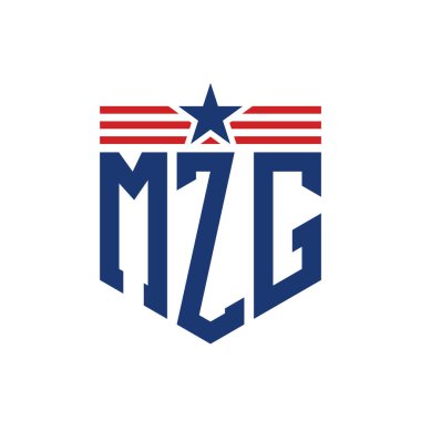 Yıldız ve Amerikan Bayrak Kayışlı Vatansever MZG logosu. ABD Bayrağı ile MZG logosu