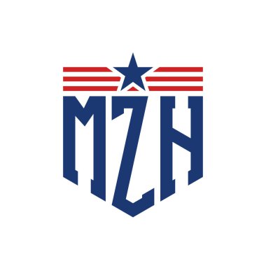 Yıldız ve Amerikan Bayrak Kayışlı Vatansever MZH logosu. USA Flag ile MZH logosu