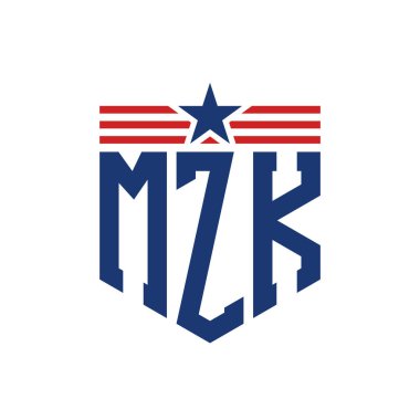 Star ve American Flag Straps 'li Vatansever MZK logosu. ABD Bayrağı ile MZK Logosu