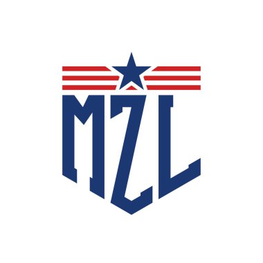 Yıldız ve Amerikan Bayrak Kayışlı Vatansever MZL logosu. USA Flag ile MZL logosu