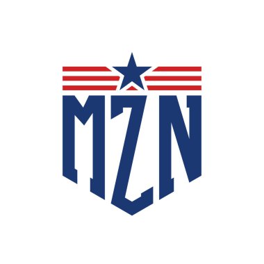 Star ve American Flag Straps 'li Vatansever MZN logosu. ABD Bayrağı ile MZN Logosu