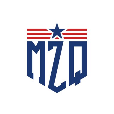 Yıldız ve Amerikan Bayrak Kayışlı Vatansever MZQ logosu. ABD Bayrağı ile MZQ logosu
