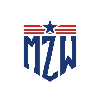 Yıldız ve Amerikan Bayrak Kayışlı Vatansever MZW logosu. ABD Bayrağı ile MZW Logosu