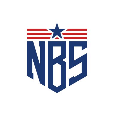 Star ve American Flag Straps 'li Vatansever NBS logosu. ABD Bayrağı ile NBS Logosu Mektubu